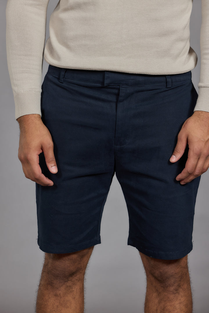 Men Navy Tailored Fit Stretch Chino Shorts
