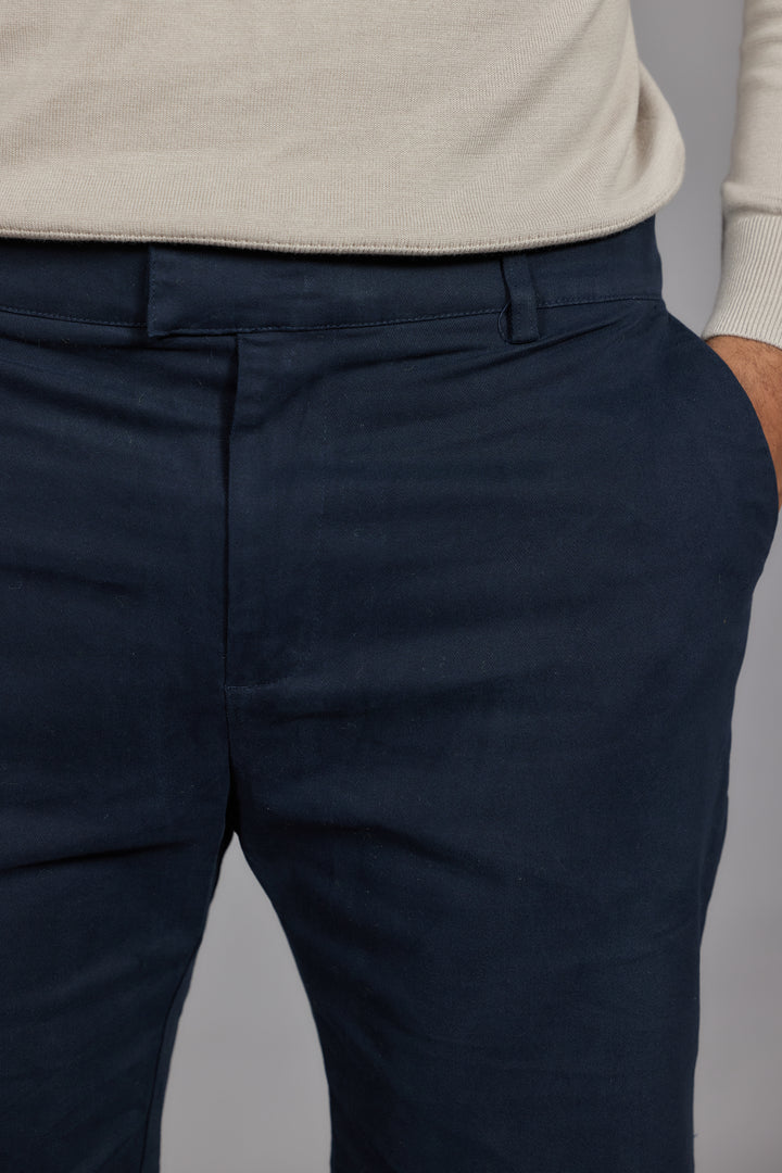 Men Navy Tailored Fit Stretch Chino Shorts