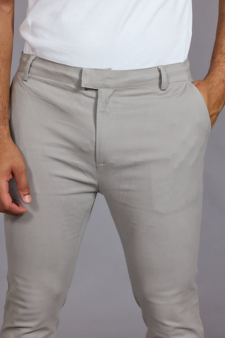 Men Stone Tailored Fit Stretch Chino Trousers
