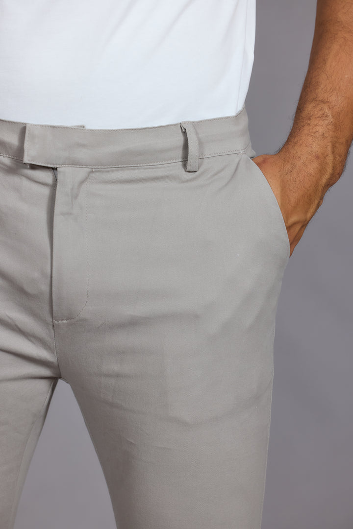 Men Stone Tailored Fit Stretch Chino Trousers