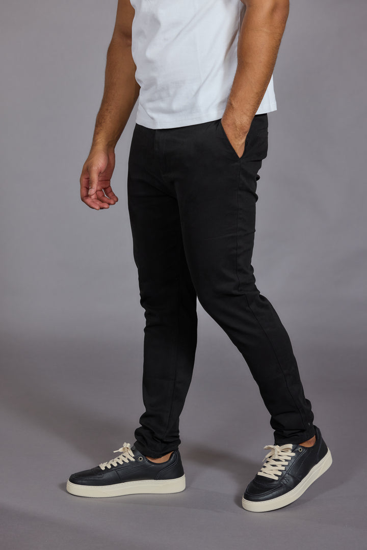 Men Black Tailored Fit Stretch Chino Trousers