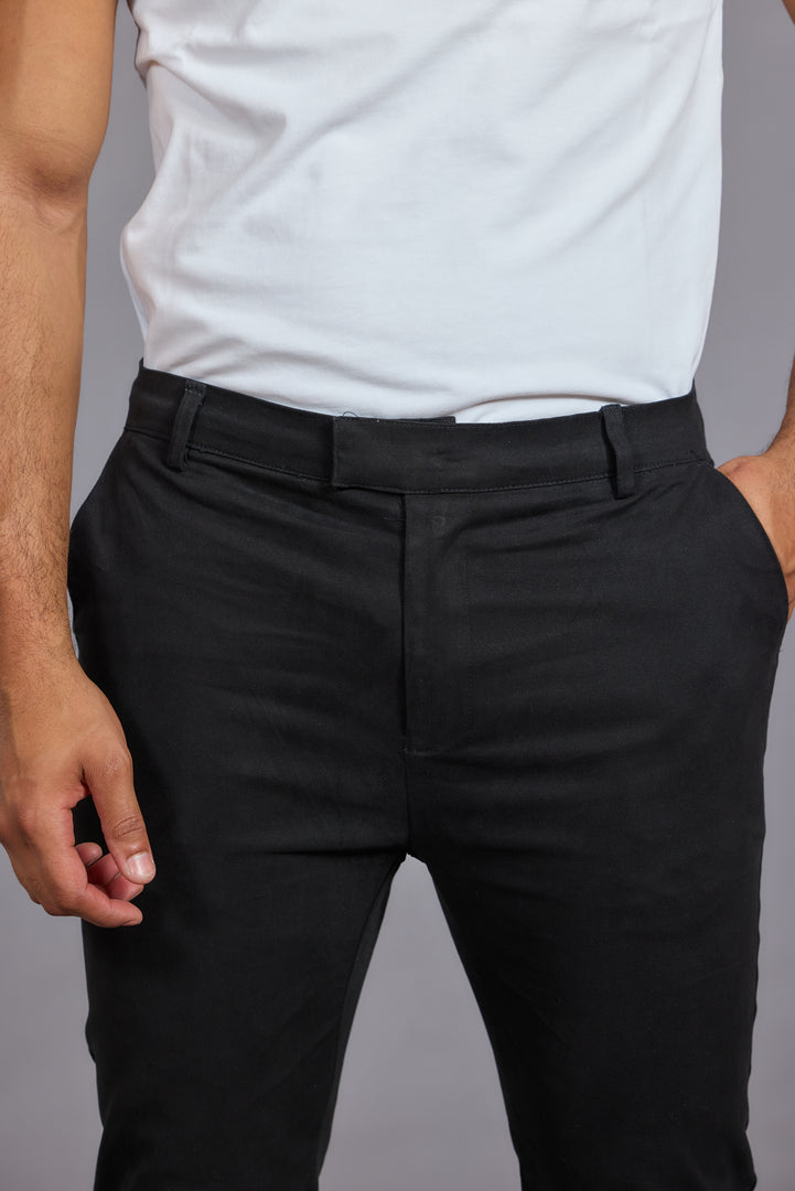 Men Black Tailored Fit Stretch Chino Trousers