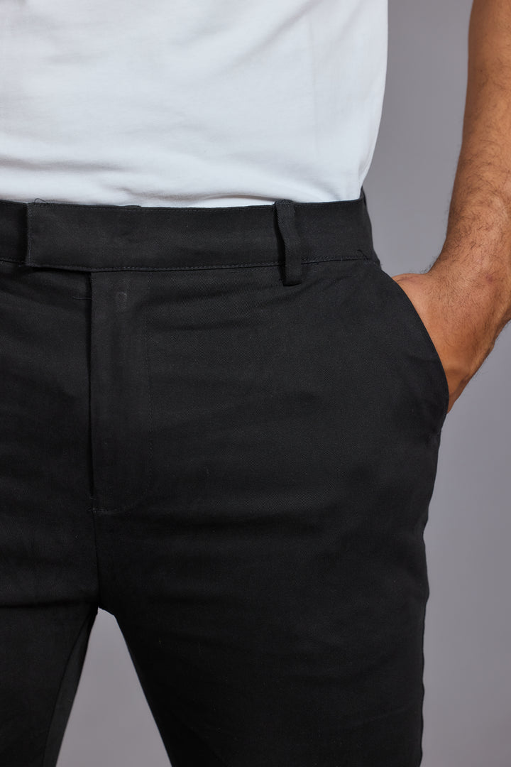 Men Black Tailored Fit Stretch Chino Trousers