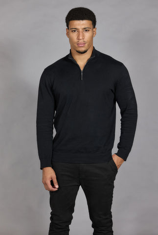 Cotton Knitted Half Zip Funnel Neck Jumper