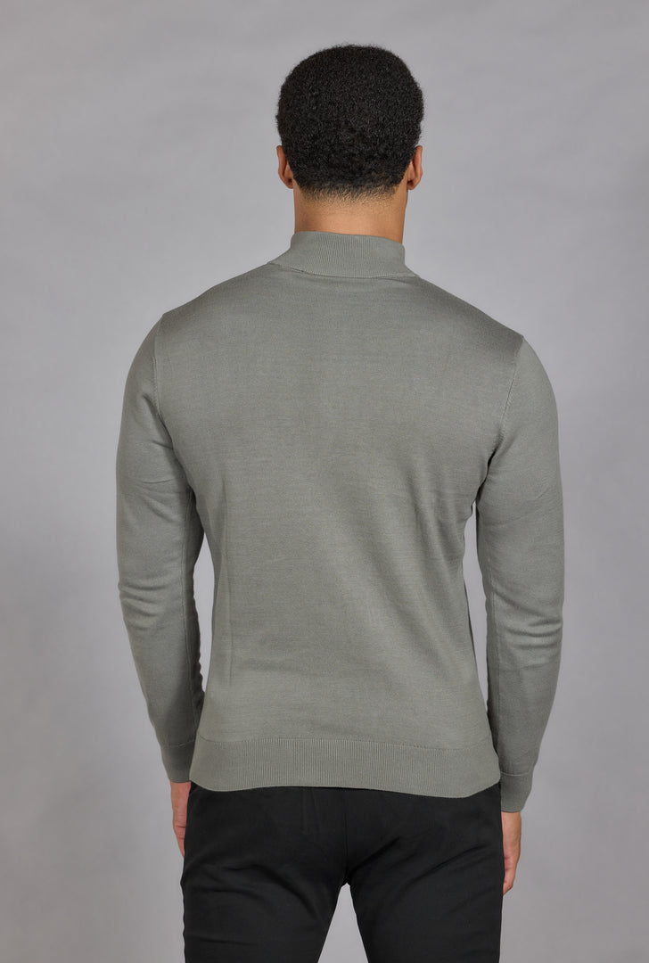 Men's Sage Green Half Zip Jumper | Soft Cotton Funnel Neck Knit