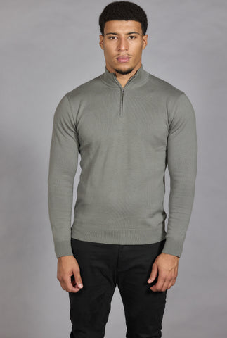 Men's Sage Green Half Zip Jumper | Soft Cotton Funnel Neck Knit