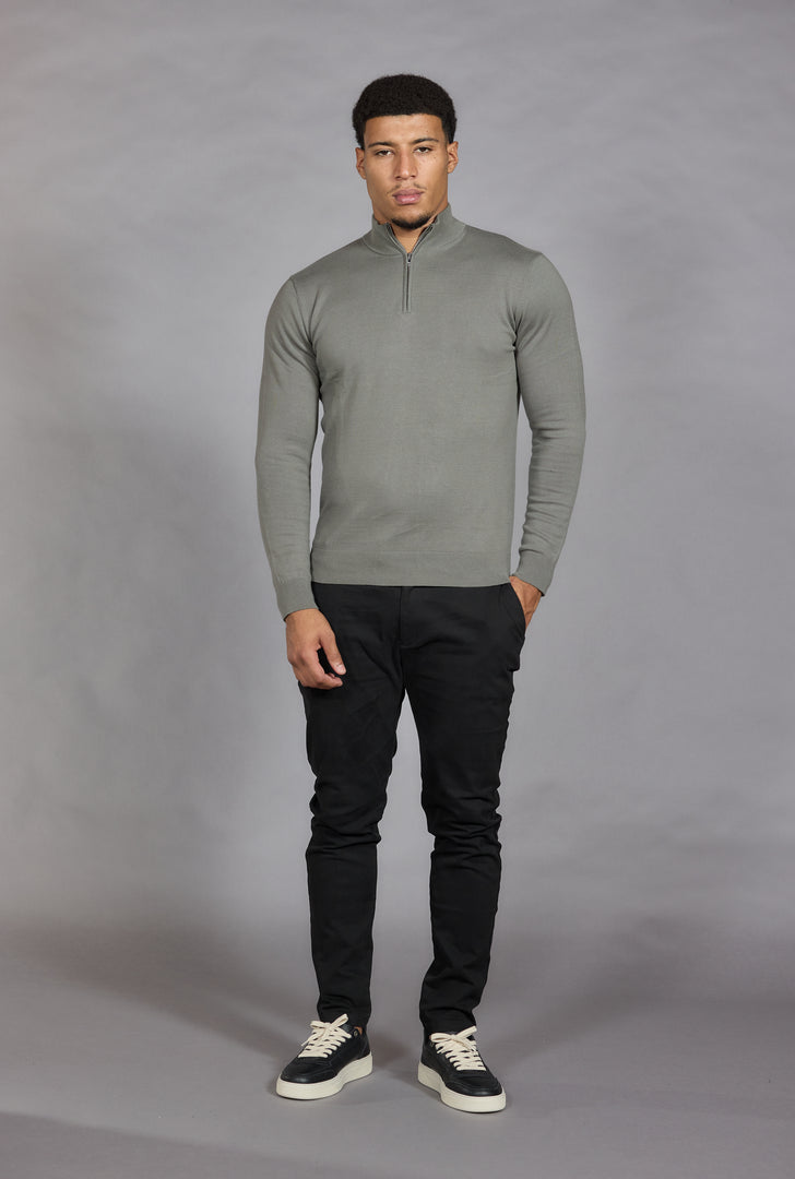 Men's Sage Green Half Zip Jumper | Soft Cotton Funnel Neck Knit