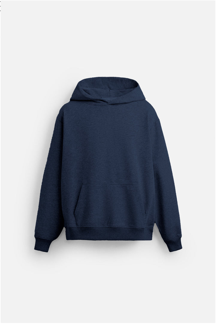 Navy blue hoodie on a light gray background