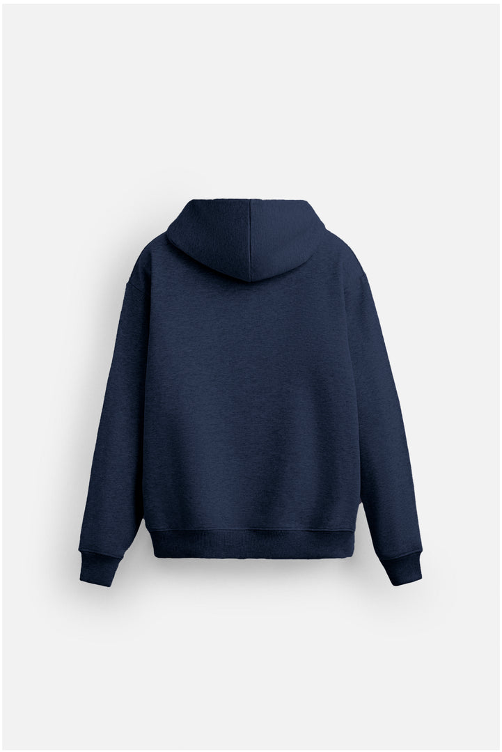 Navy hoodie on a light gray background