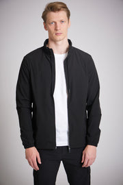 Black lightweight cargo jacket men zip pocket detail
