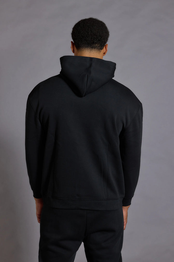 Black colour hoodie men cotton jersey kanga pocket
