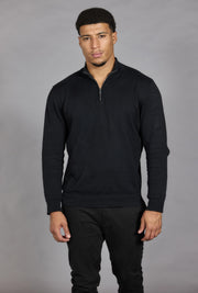 Black half zip jumper men slim fit front view
