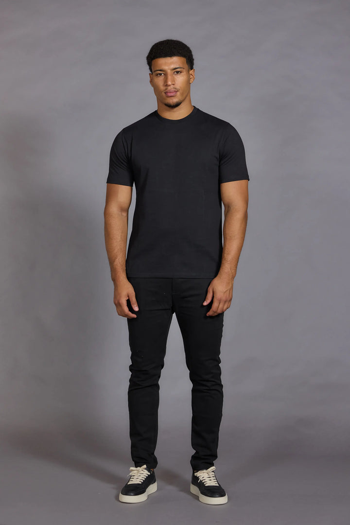 Black t shirt slim fit tee shirts for men cotton jersey
