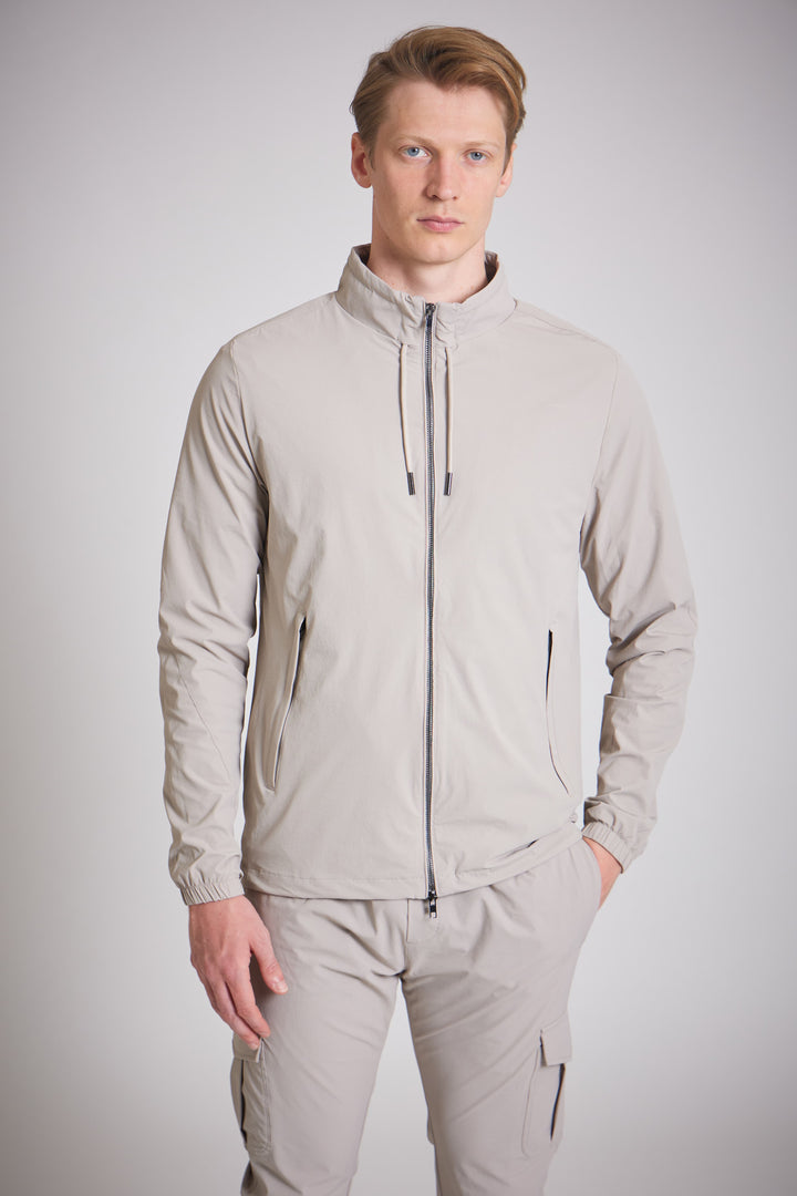Cargo jacket stone men relaxed fit side view UK
