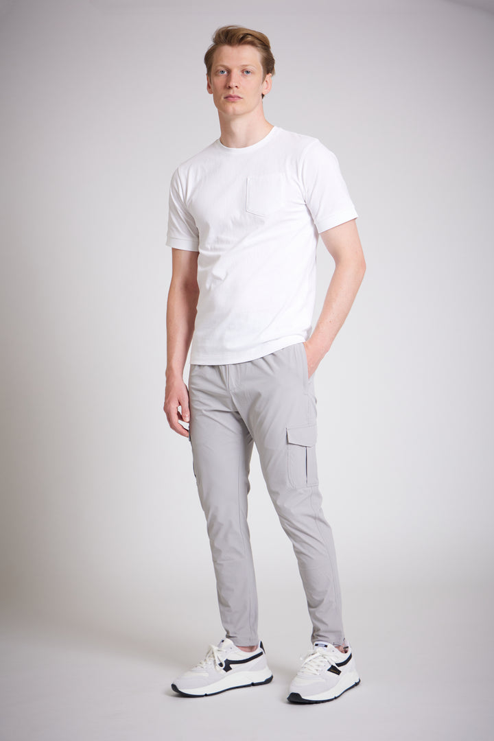 Cargo slim fit pants men mid grey drawstring waist
