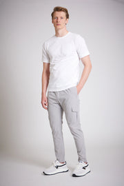 Cargo slim fit pants men mid grey drawstring waist
