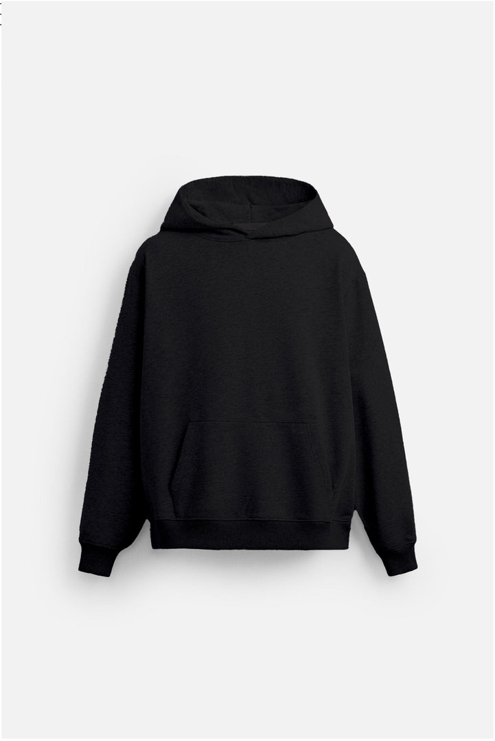 Cotton hoodie men black soft jersey fabric detail
