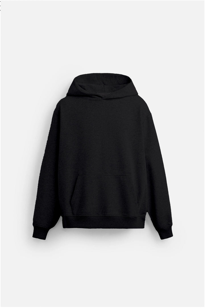 Cotton hoodie men black soft jersey fabric detail
