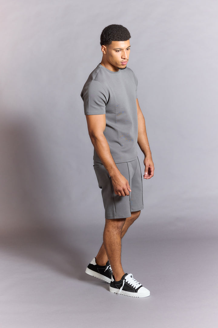 Men’s grey lounge shorts with adjustable drawstring