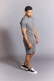 Men’s grey lounge shorts with adjustable drawstring
