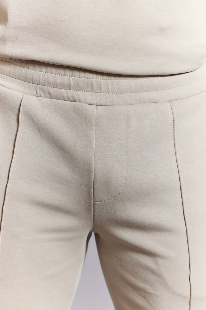 Men’s stone slim fit drawstring shorts front view
