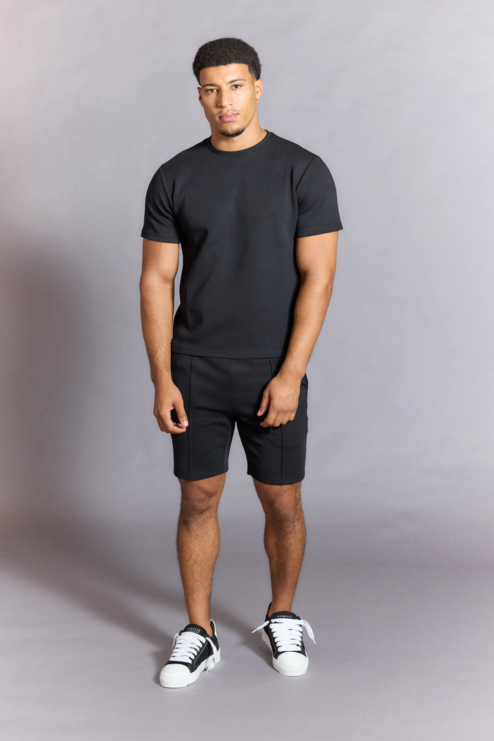 Everyday Luxe Shorts men’s black shorts, front view
