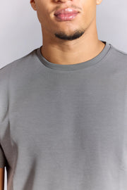Mens grey t shirt with clean modern fit, front view
