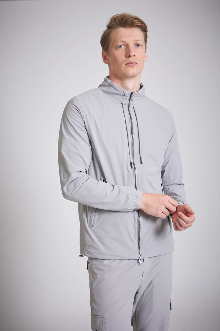 Grey jacket men mid grey lightweight hooded front view
