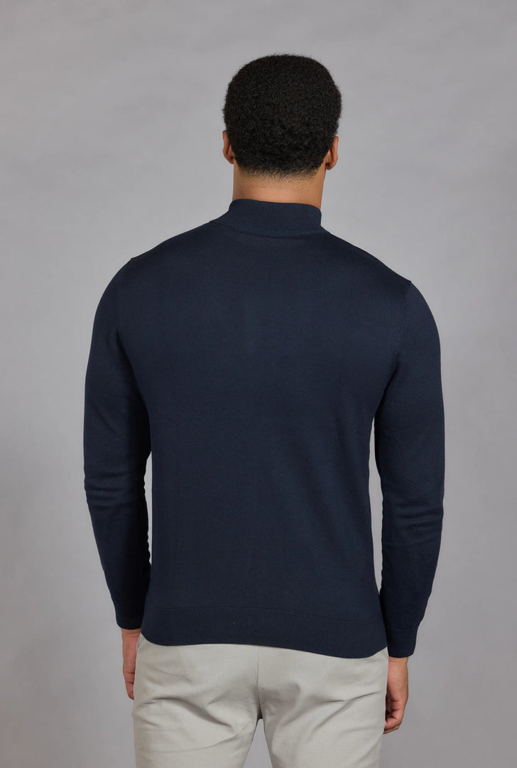Half zip mens jumper navy funnel collar detail UK
