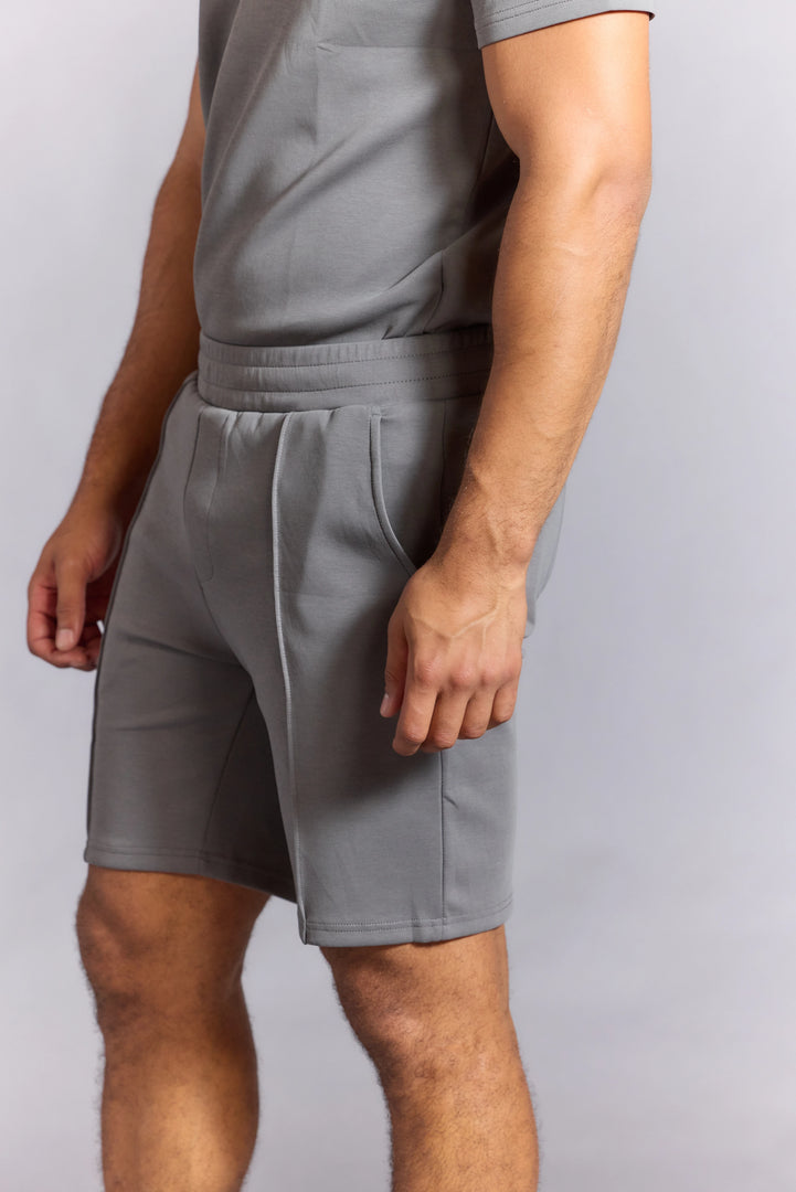Men’s grey lounge shorts with adjustable drawstring
