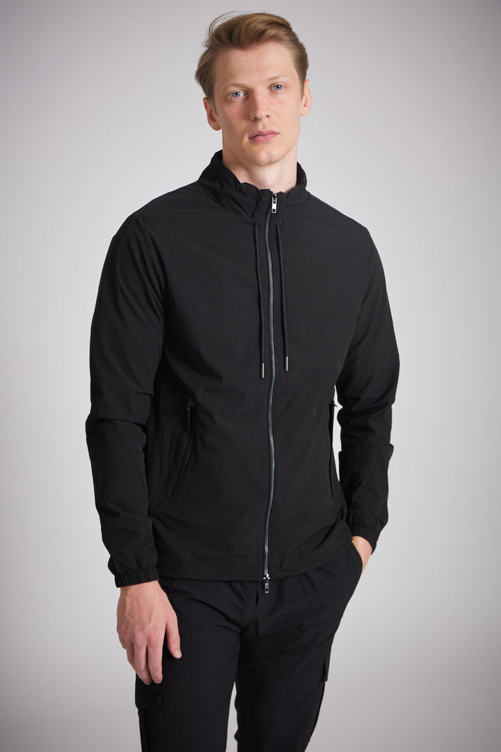 Black lightweight cargo jacket men zip pocket detail

