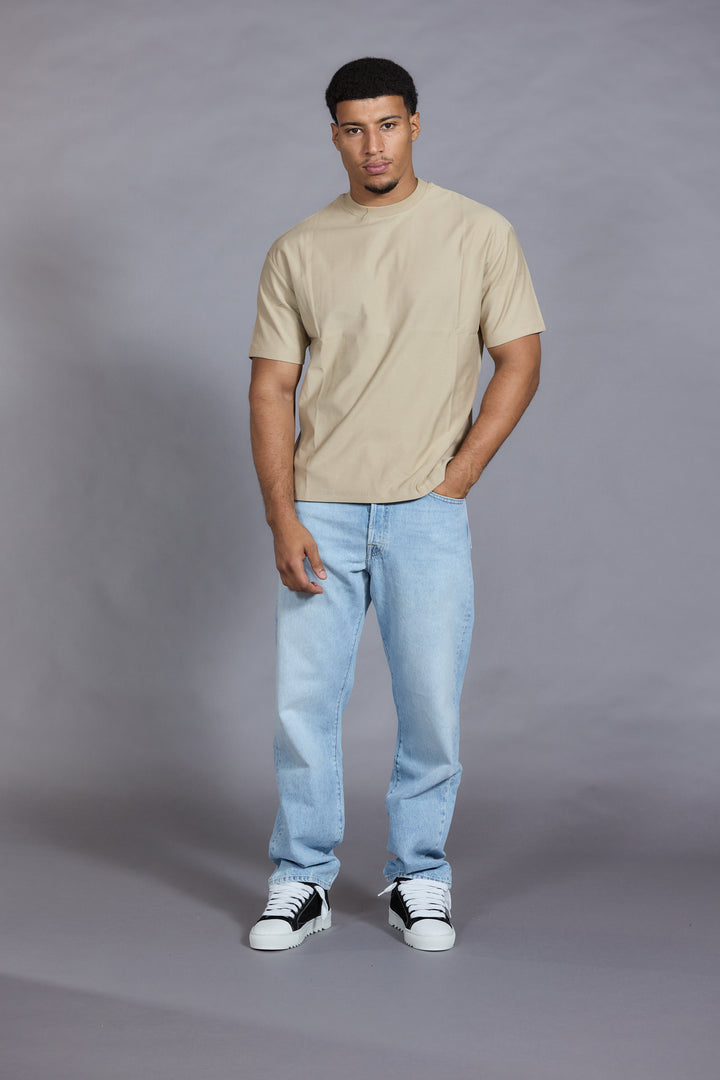 Men’s stone cotton t shirt relaxed fit crewneck front view