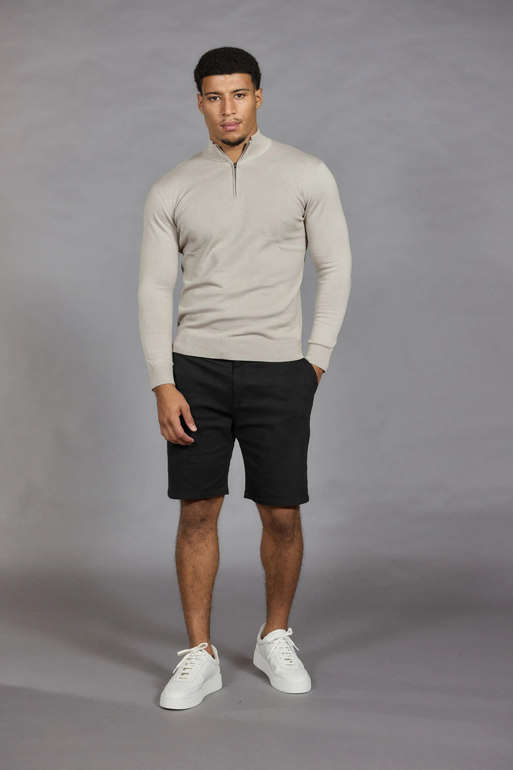 Black tailored shorts for men chino style front view
