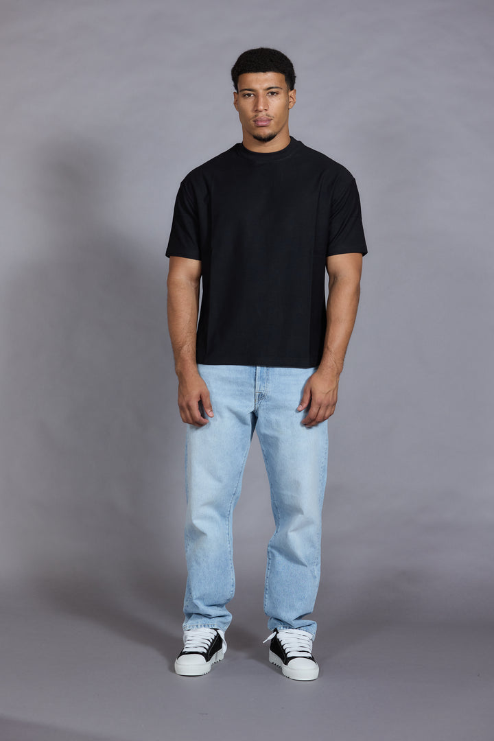 Relaxed fit cotton t shirt men black breathable crew neck