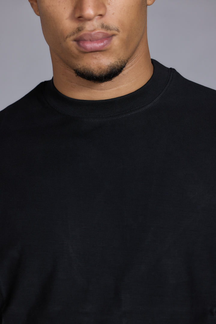Men's cotton t shirt black relaxed fit crew neck style