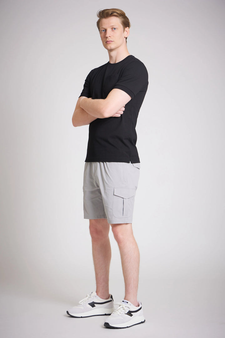 Mens cargo shorts grey mid slim technical fabric
