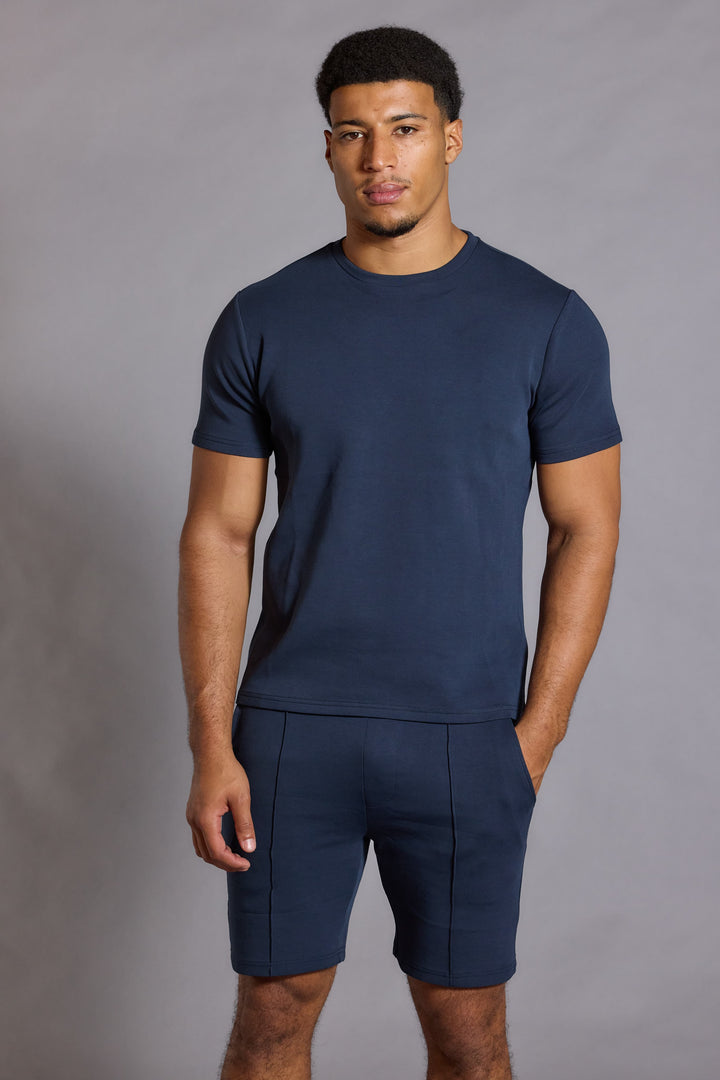 Everyday Luxe Shorts in navy, slim fit lounge shorts
