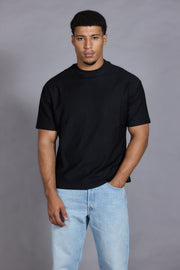 Men essential relaxed fit cotton t shirt black crew neck