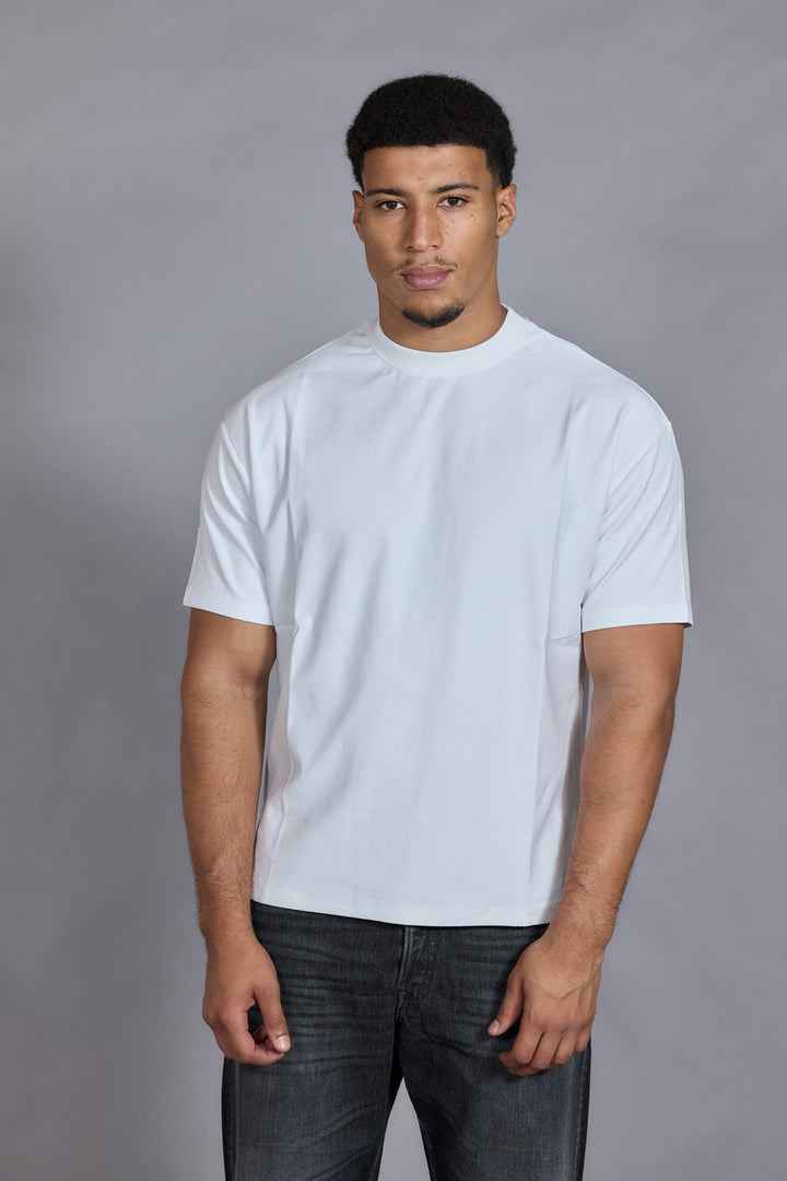 Men essential relaxed fit cotton t shirt white crew neck