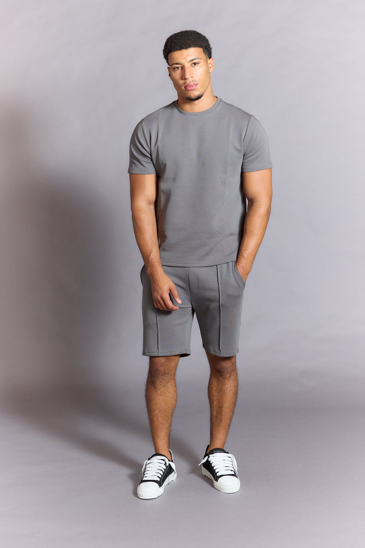 Mens grey t shirt with clean modern fit, front view