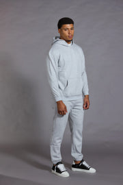 Men essential relaxed fit hoodie marl grey lightweight cotton jersey
