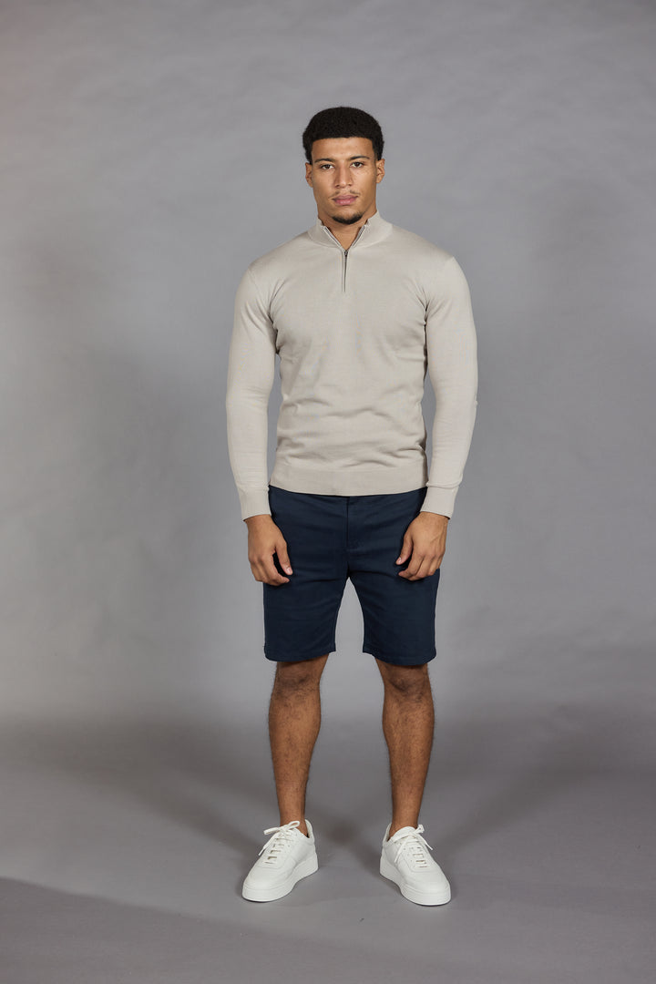 Men’s navy chino shorts slim fit stretch shorts front view