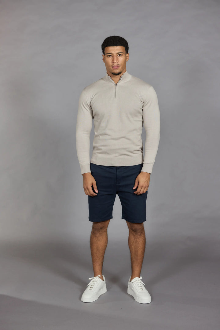 Men’s navy chino shorts slim fit stretch shorts front view
