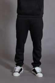 Mens relaxed joggers black jersey sweatpants front view
