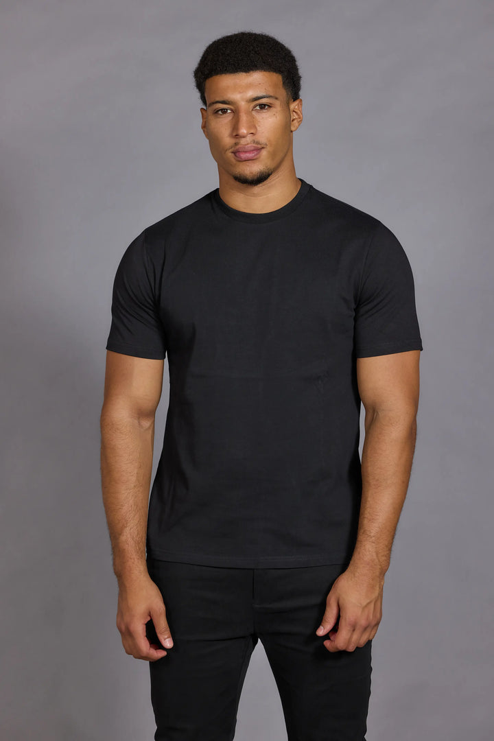 Men’s slim fit cotton t-shirt black crew neck short sleeve
