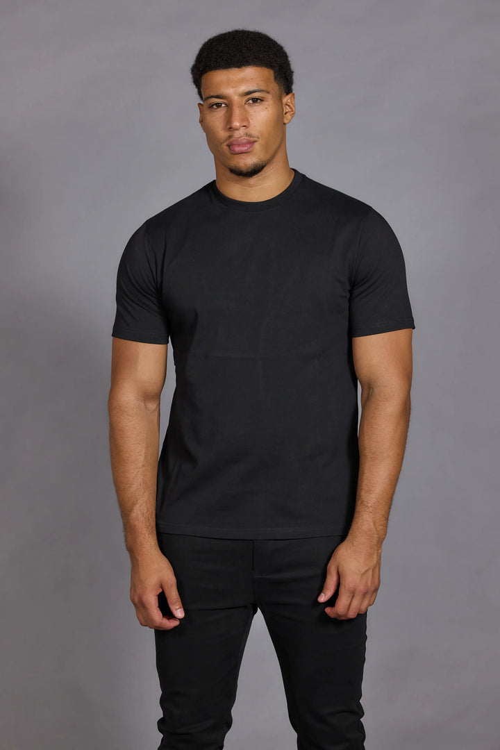 Men's slim fit tee shirts black crew neck t shirt front view
