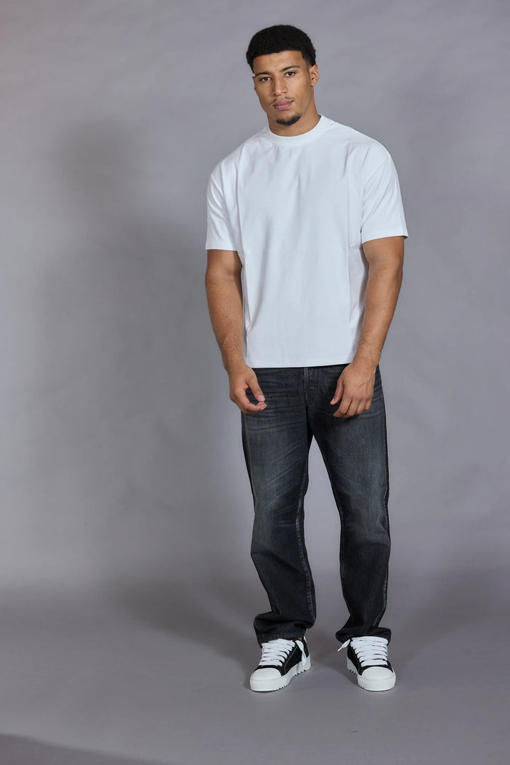 Essential relaxed fit cotton t shirt white crew neck front view
