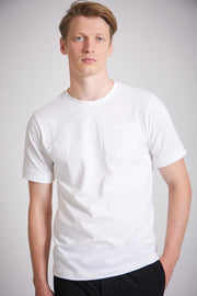 White t-shirt for men cotton t shirt front view pocket tee