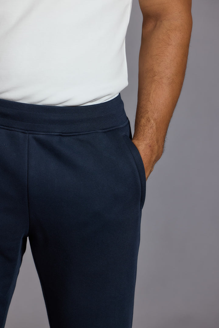 Relaxed fit joggers men navy cotton tapered leg
