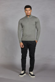 Sage green jumper men half zip slim fit front view
